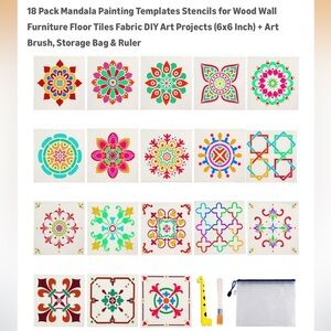 Mandala 18 Pack Stencil Templates DOT Painting DIY Art Projects, Brush + Ruler